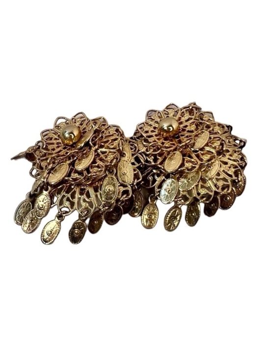 Vintage Gold Tone Dangle Clip on Earrings With Geometric  Vintage Goldtone Metal Dangle MCM Clip On Earrings 1960s
